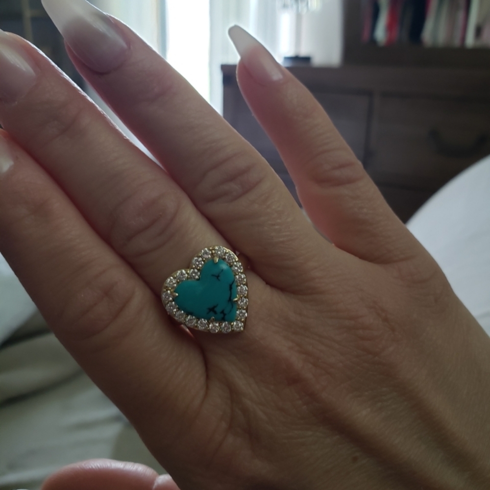 The last line brand Gold turquoise heart ring, size 7
